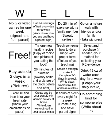Fitness & Welless Bingo  Bingo Card