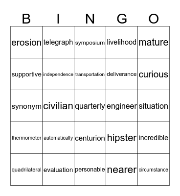 Irregular Sight Syllables BINGO Card