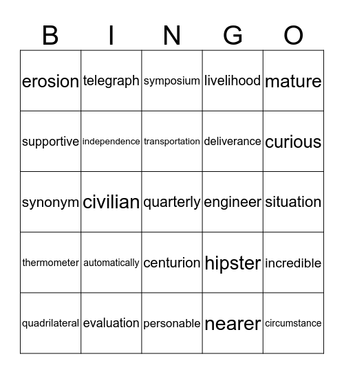 Irregular Sight Syllables BINGO Card