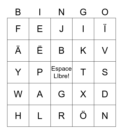 L` Alphabet Français  Bingo Card