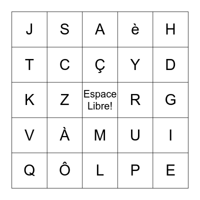 L´Alphabet Français Bingo Card