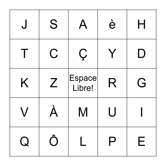 L´Alphabet Français Bingo Card