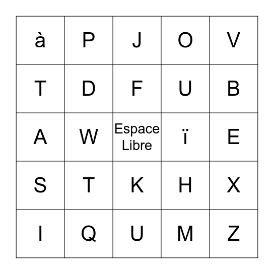 L´Alphabet Francais Bingo Card
