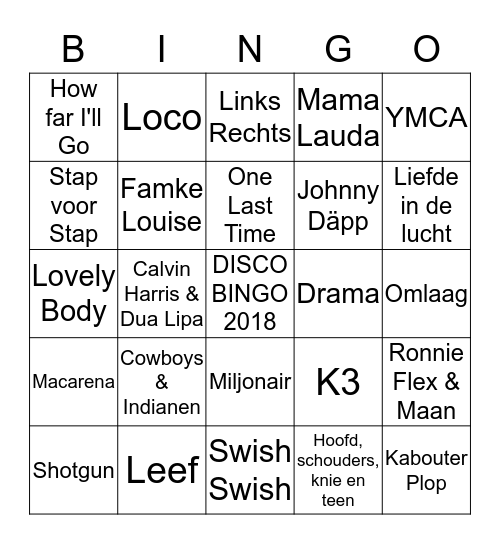 DISCOBINGO 2018 Bingo Card