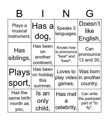 Back to school bingo Card