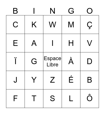 L´Alphabet Français Bingo Card