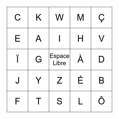 L´Alphabet Français Bingo Card