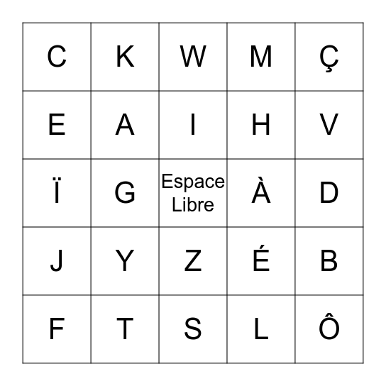 L´Alphabet Français Bingo Card