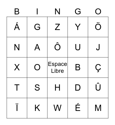 L´Alphabet Français Bingo Card