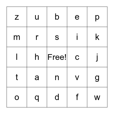 alphabet francais Bingo Card