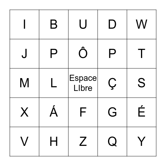 L´Alphabet Francais Bingo Card