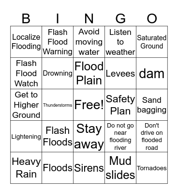 Flooding Safety Bingo Card
