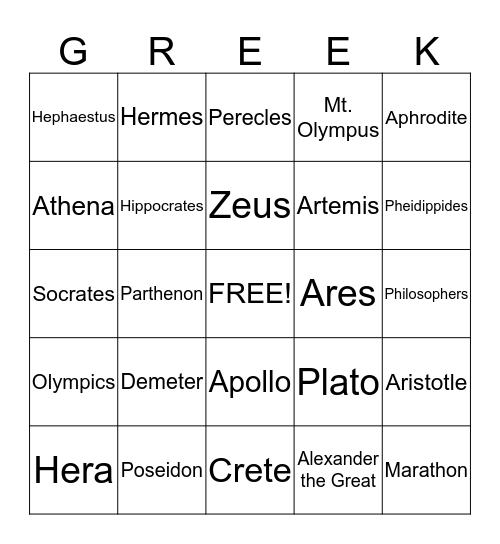 Ancient Greece Bingo Card