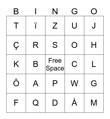 L´Alphabet Français Bingo Card