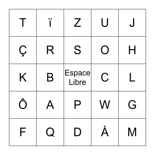 L´Alphabet Français Bingo Card