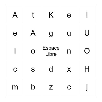 L´alphabet Francais  Bingo Card