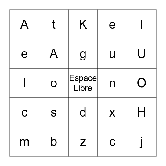L´alphabet Francais  Bingo Card