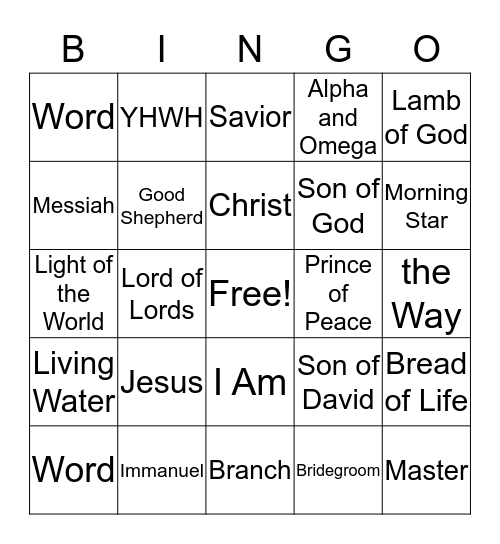 Names of Jesus Bingo Card