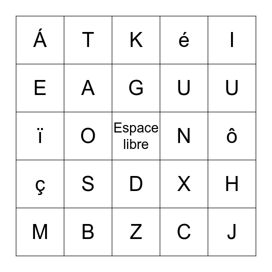 L´Alphabet Français Bingo Card