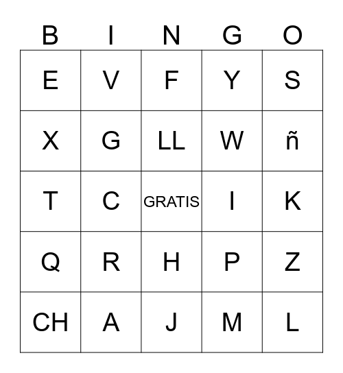El Alphabeto Bingo Card