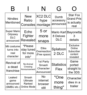 9/6 Nintendo Direct Shitpost Bingo Card