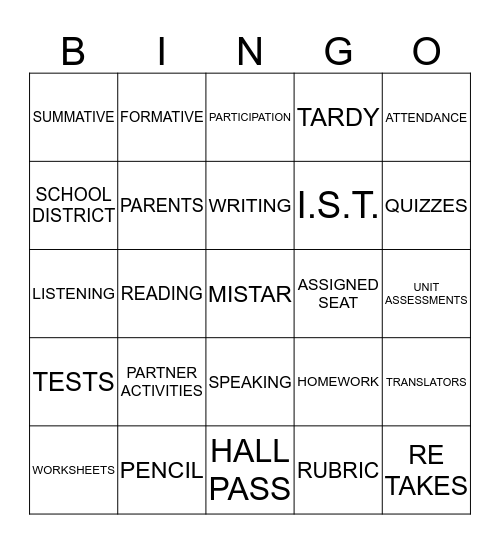 Spanish  Class  Bingo Card