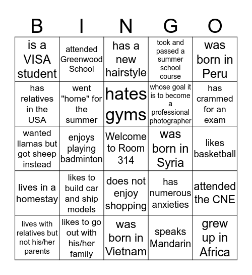 ESL E: Find someone who... Bingo Card