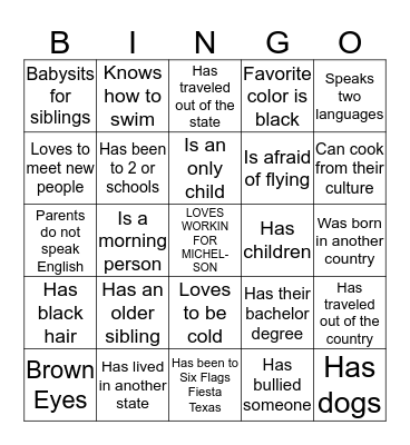 Icebreaker Bingo Card