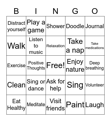 Stress Management Bingo Card