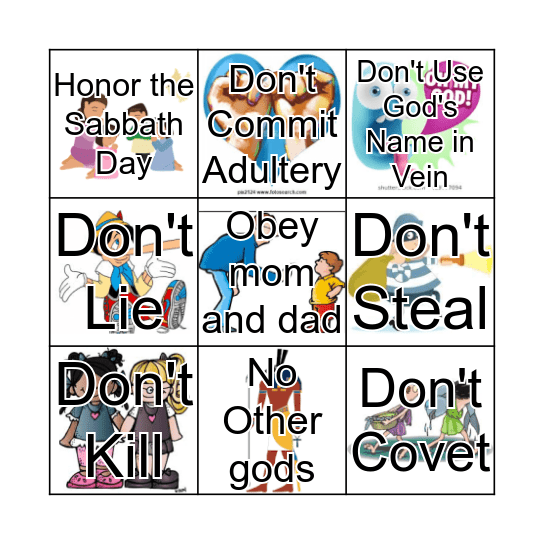 Ten Commandments Bingo Card