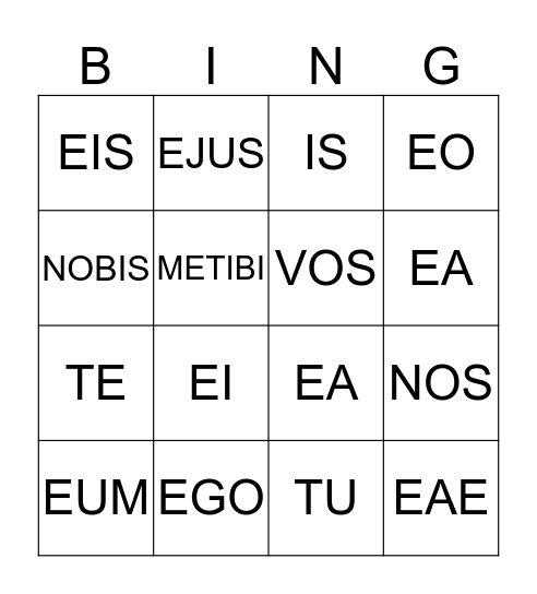 LATIN PRONOUN CARD 1 Bingo Card