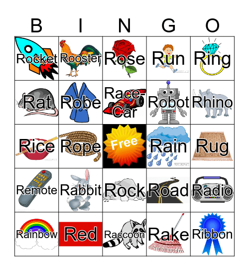 Initial /r/ Words Bingo Card