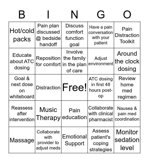 Pain BINGO Card