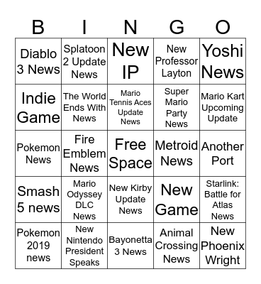 Nintendo Direct Bingo  Bingo Card