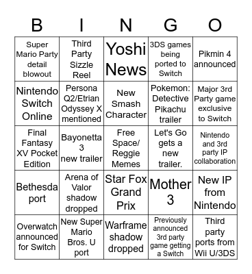 Nintendo Direct Bingo 9/6 Bingo Card