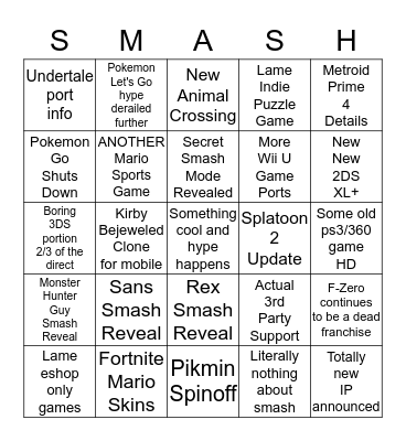 Smash Direct 9/6/18 Bingo Card