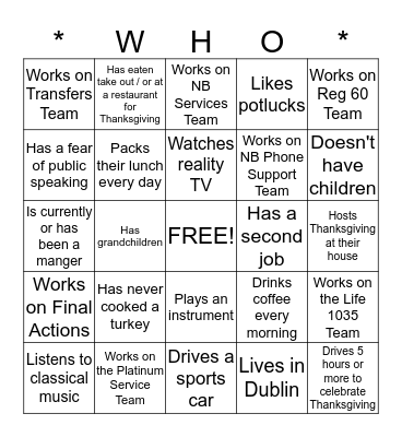 Get to know you 'BINGO' Bingo Card