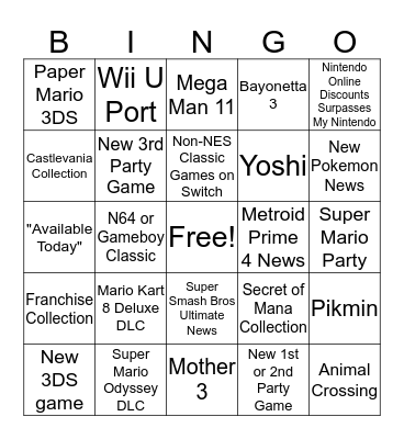 Nintendo Direct Sep. 2018 Bingo Card