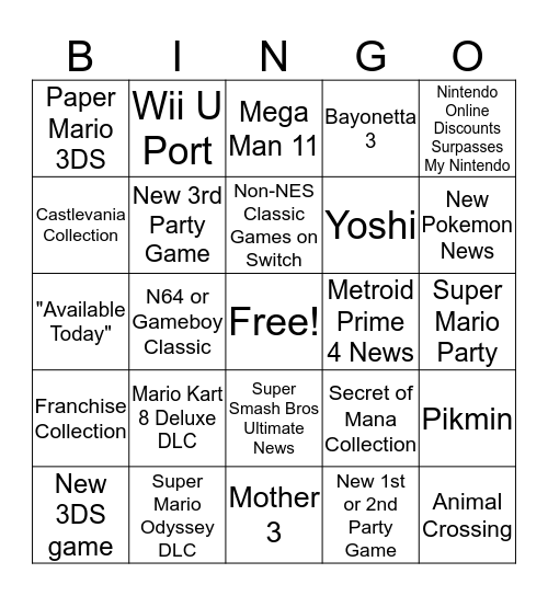 Nintendo Direct Sep. 2018 Bingo Card