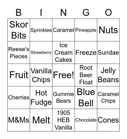 Ice Cream Social Bingo Card
