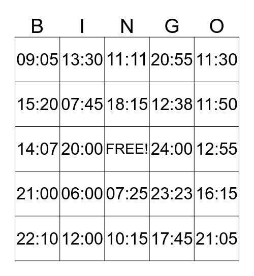 digitaal klokkijken Bingo Card