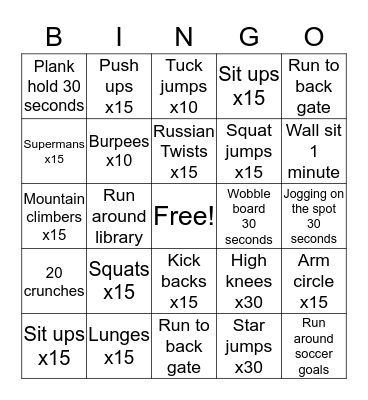 Fitness Bingo! Bingo Card