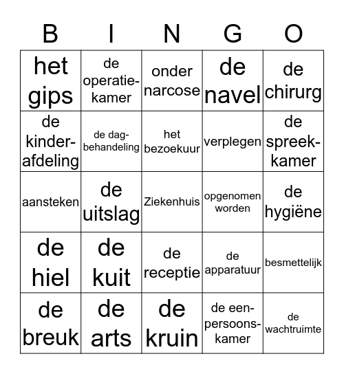 ziekenhuis Bingo Card