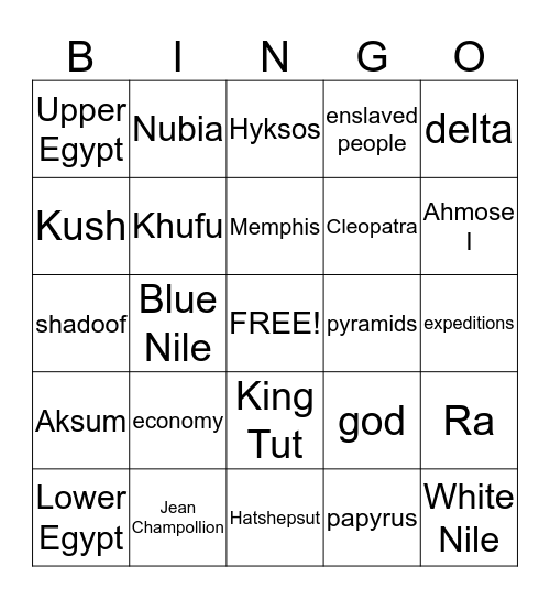 Ancient Egypt Bingo Card