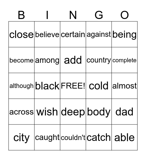 Untitled Bingo Card