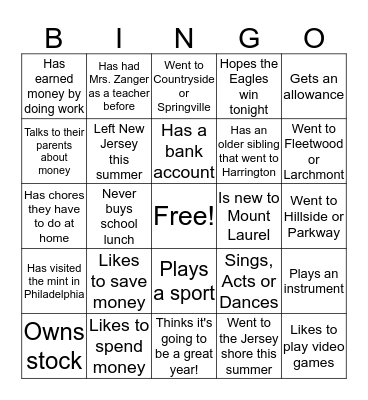 FinLit Bingo Card