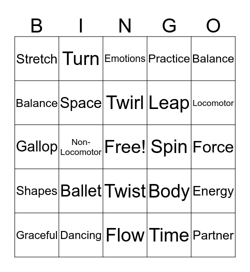 Dance Bingo Card