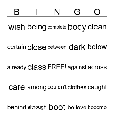 List C BINGO Card