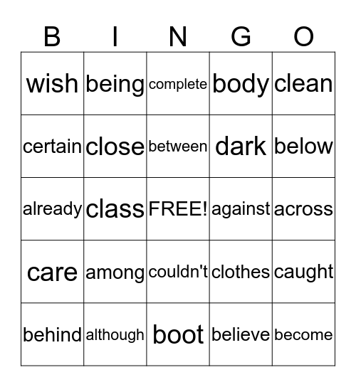 List C BINGO Card