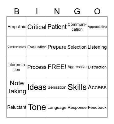 Teacher Choice Speech Bingo Card